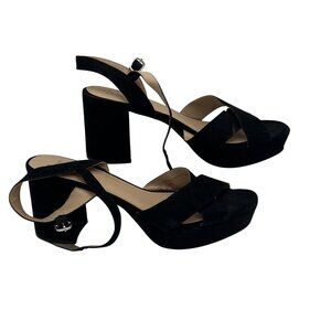A New Day Black Velvet Womens Size 8.5 Strappy Platform Block Heel Sandal 3in